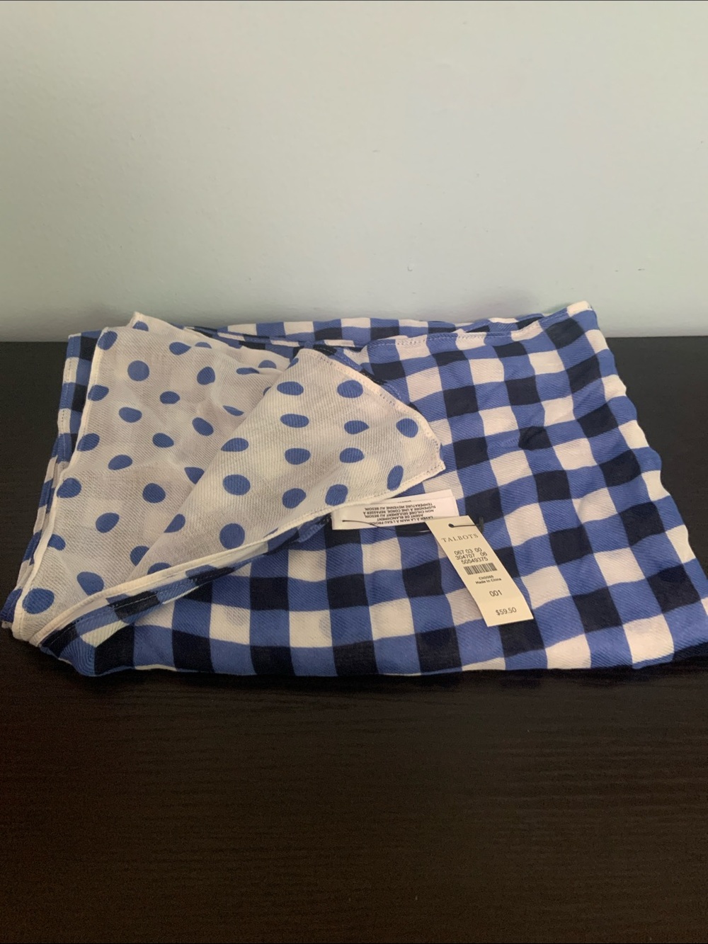 Talbots Blue and White Scarf/Wrap 70x25 inches rectangular NWT